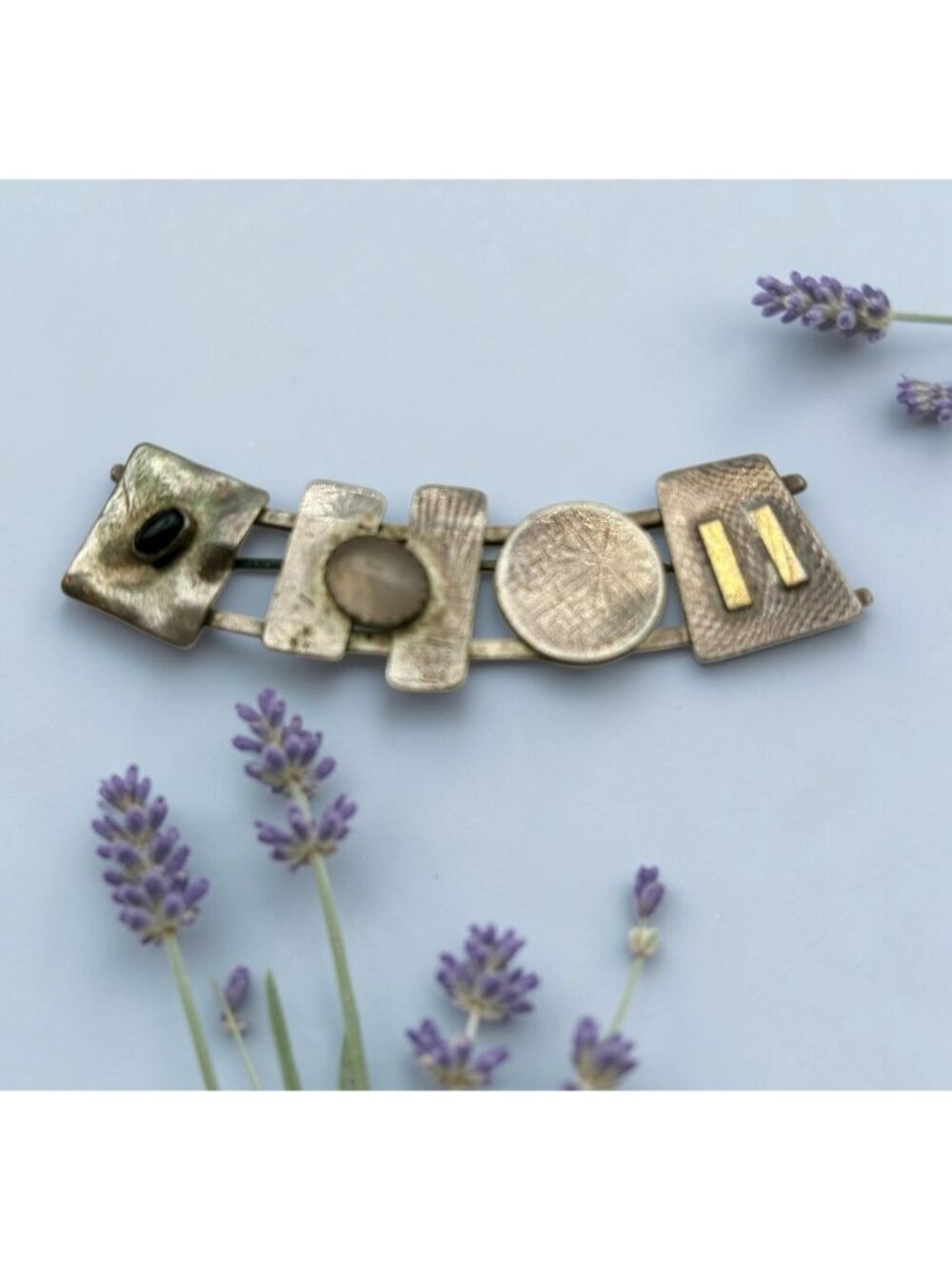 1970s Artisan Abstract Modernist Sculptured Gemstone Brooch